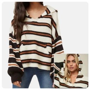 O’Neill Cozy Over Sized Striped Sweater with Hood and Front Pocket